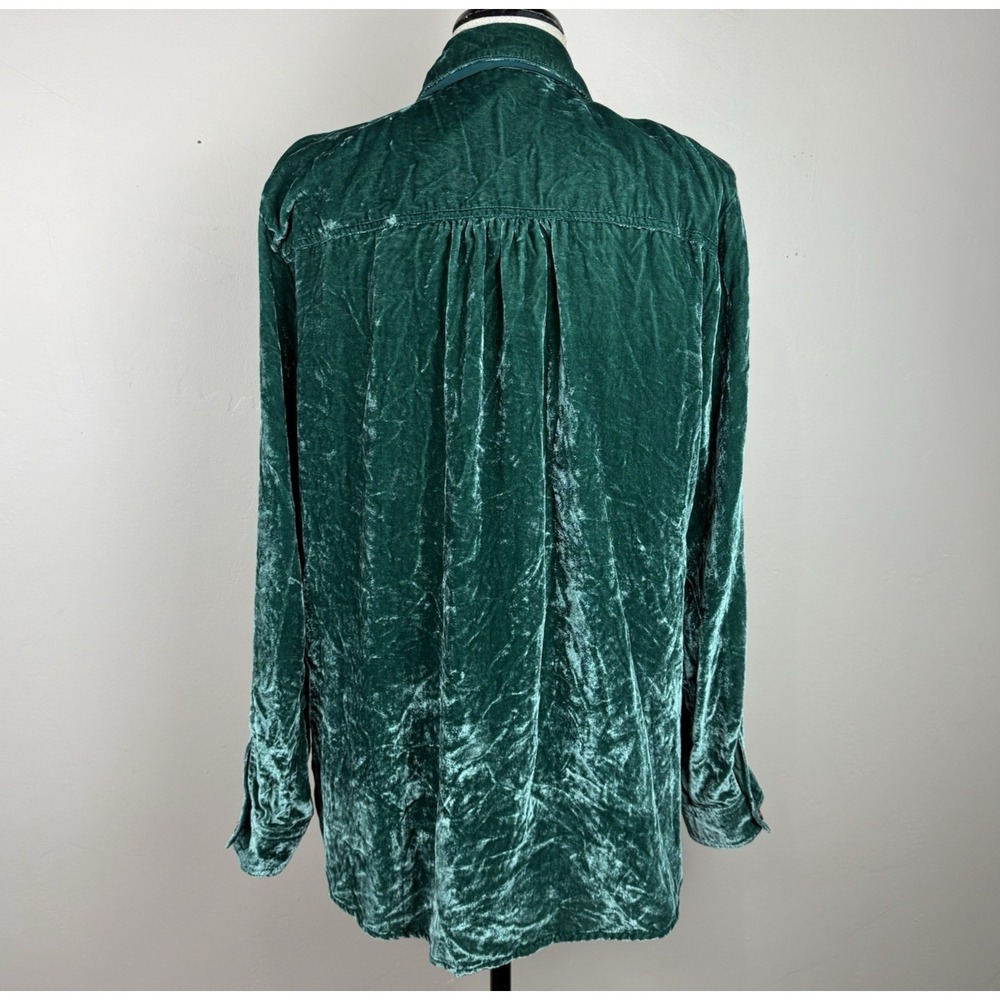 Anthropologie Pilcro Green‎ Velvet Hadley Shirt Top Womes L Relaxed Button Boho - Picture 2 of 11